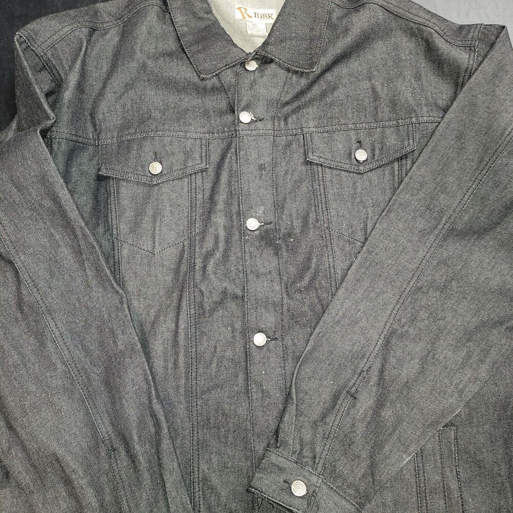 Risk Jeans Black Denim Trucker Jacket Mens 4XL Heavy Vintage EUC